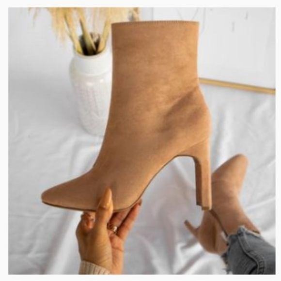 Taupe Vegan Suede Ankle Side Zip Booties - Picture 7 of 7